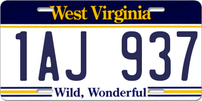 WV license plate 1AJ937