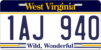 WV license plate 1AJ940