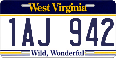 WV license plate 1AJ942
