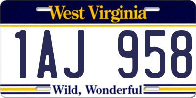 WV license plate 1AJ958