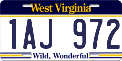 WV license plate 1AJ972