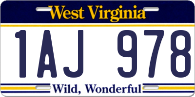 WV license plate 1AJ978