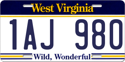 WV license plate 1AJ980