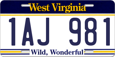 WV license plate 1AJ981