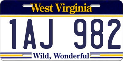 WV license plate 1AJ982