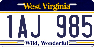 WV license plate 1AJ985
