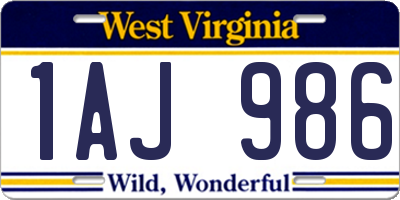 WV license plate 1AJ986
