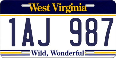 WV license plate 1AJ987