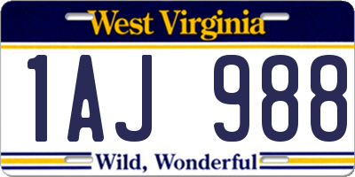 WV license plate 1AJ988
