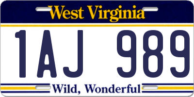 WV license plate 1AJ989