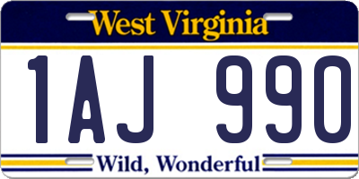 WV license plate 1AJ990