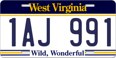 WV license plate 1AJ991