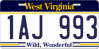 WV license plate 1AJ993