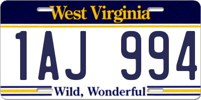 WV license plate 1AJ994