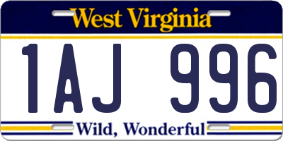 WV license plate 1AJ996