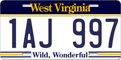WV license plate 1AJ997
