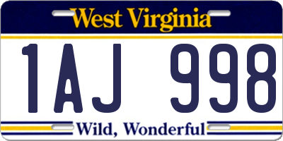 WV license plate 1AJ998