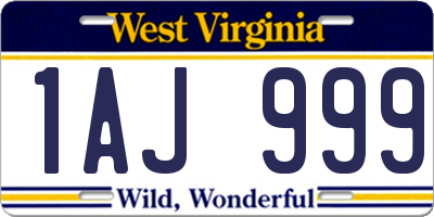 WV license plate 1AJ999