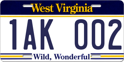 WV license plate 1AK002