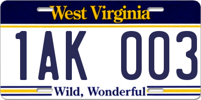 WV license plate 1AK003