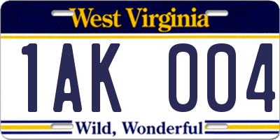 WV license plate 1AK004