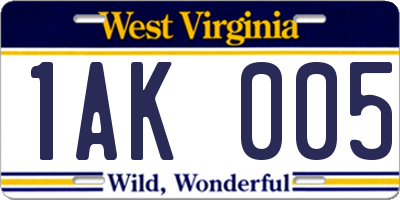 WV license plate 1AK005