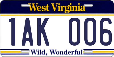 WV license plate 1AK006