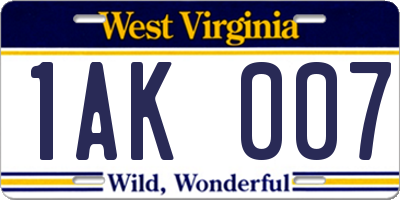 WV license plate 1AK007