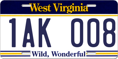 WV license plate 1AK008