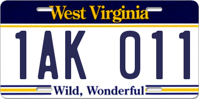WV license plate 1AK011