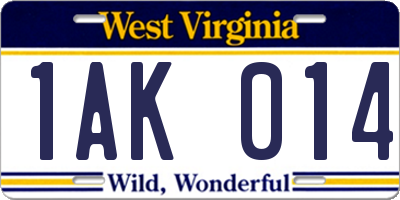 WV license plate 1AK014