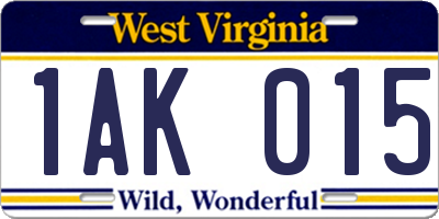 WV license plate 1AK015