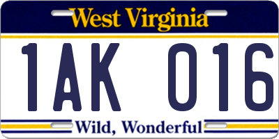 WV license plate 1AK016