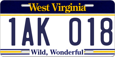 WV license plate 1AK018
