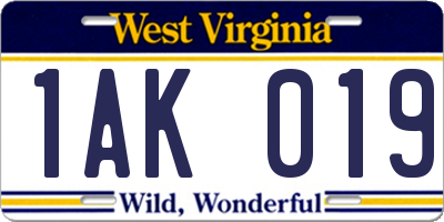 WV license plate 1AK019