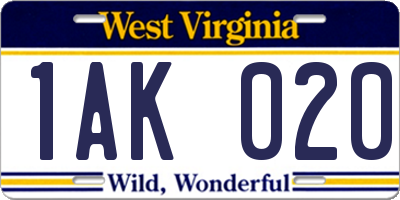 WV license plate 1AK020