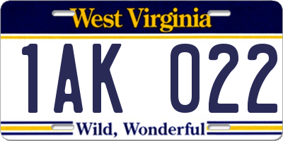 WV license plate 1AK022