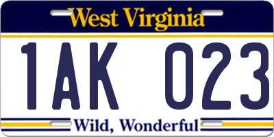 WV license plate 1AK023