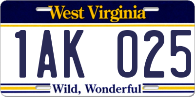 WV license plate 1AK025