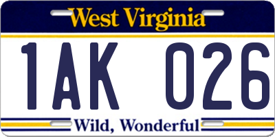WV license plate 1AK026
