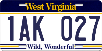 WV license plate 1AK027