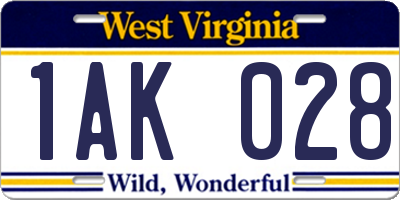 WV license plate 1AK028