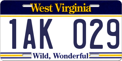 WV license plate 1AK029