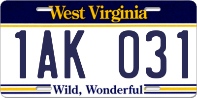 WV license plate 1AK031