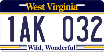 WV license plate 1AK032
