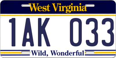 WV license plate 1AK033
