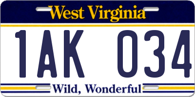 WV license plate 1AK034