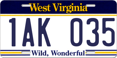 WV license plate 1AK035