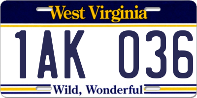 WV license plate 1AK036