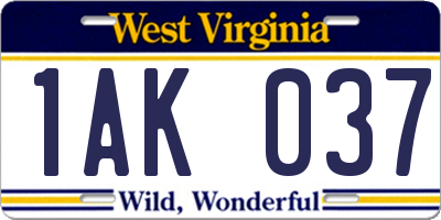 WV license plate 1AK037